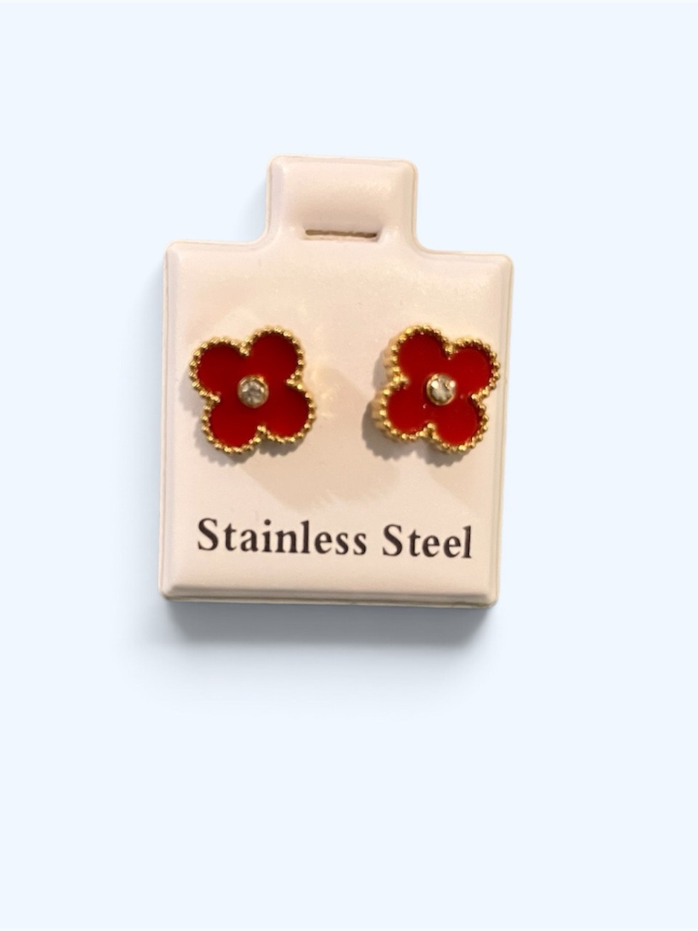 Gold & White Flower Stainless Steel Stud Earrings